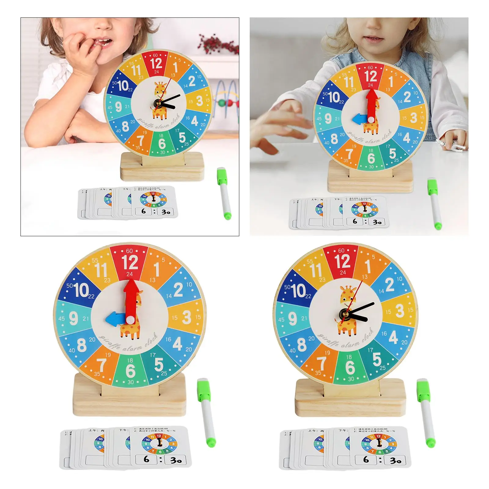 Reloj educativo de madera para niños, juguete para el hogar, suministros escolares para niños pequeños