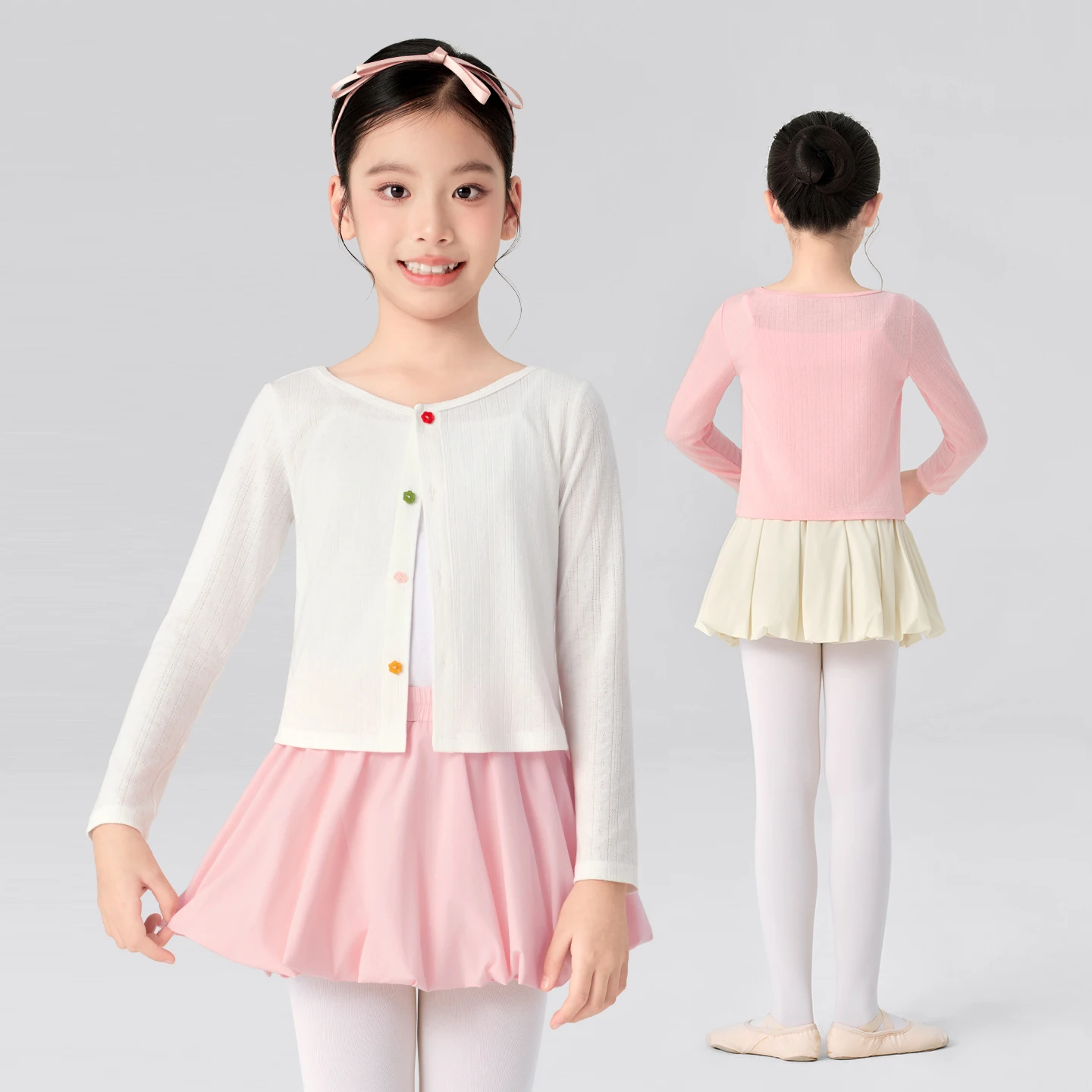 

Girls Kids Ballet Shrug Bolero Dance Tops Colored Buttons Classical Dance Tops Long Sleeve Open Front Cardigan Velvet Shrug