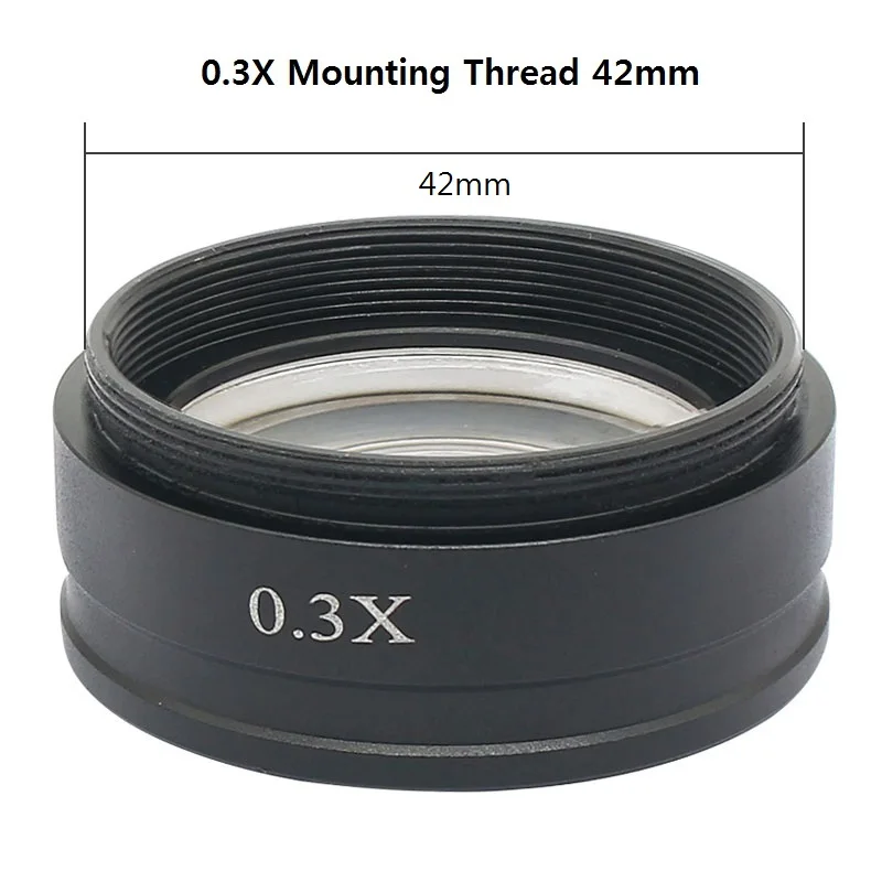 0.3X Barlow Lens Objective Microscope Auxiliary Objective Lens Mounting Thread 42mm 48mm 50mm 52mm Working Distance 287mm