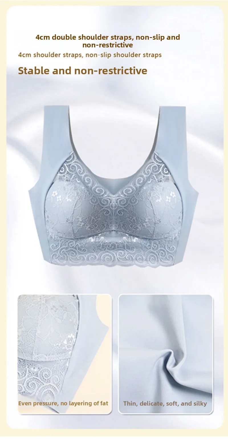 plus Size Bralette Women's Summer Thin Backless Seamless No Steel Ring Big Chest Looks Small D plus Size MM Underwear