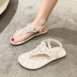 2023 nuove donne sandali estate tacco piatto sandalo bohémien fiore infradito signore fascia elastica Open toe scarpe da spiaggia estive