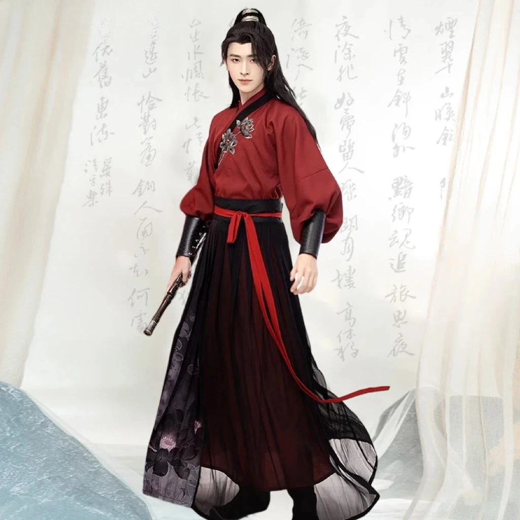 

Костюм для косплея на Хэллоуин 925, благородный костюм для мужчин, большая китайская традиционная одежда, винтажный красный, черный костюм Wuxia Hanfu