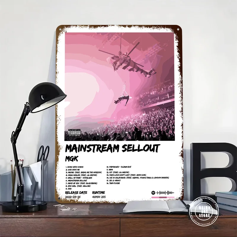 MGK Mainstream Sellout Album Cover Tinplate Posters Customizable Wall Art Retro Vintage Metal Signs for Home Room Wand Deko the