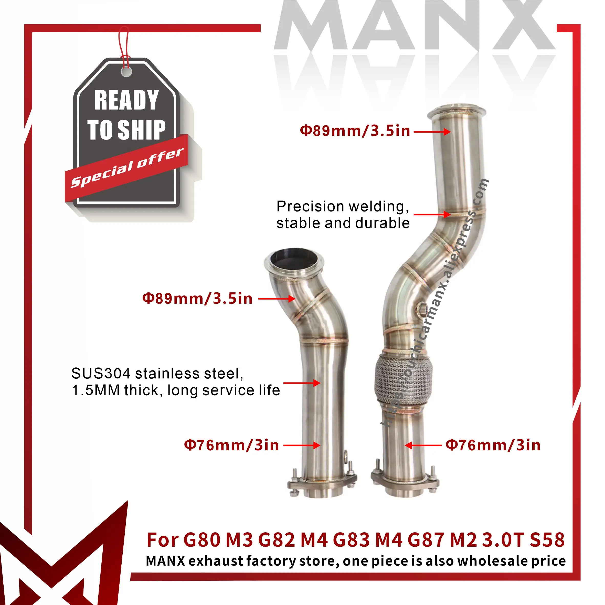 

Limited time offer For BMW G80 M3 G82 M4 G83 M4 G87 M2 3.0T S58 Catless downpipe Same day delivery Performance exhaust pipe