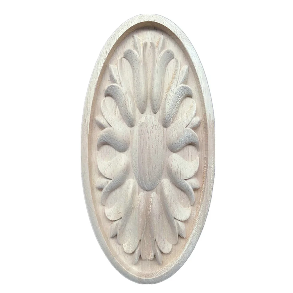 1PC 20cm Round Real Wood Applique Furniture Accessories Cabinet Decoration Home Decor Furnishing European Carved Wooden Tablets