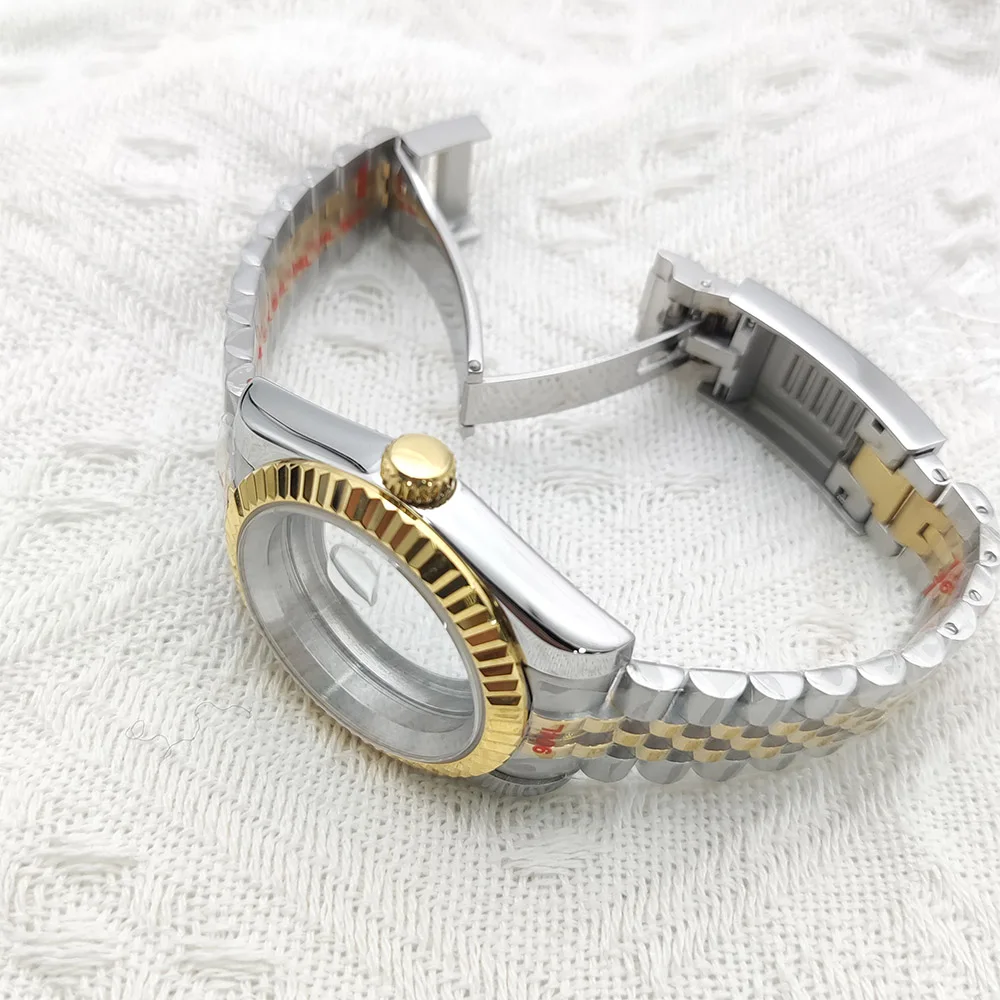 طقم ساعات ميكانيكية أوتوماتيكية 39 ملم للرجال 5 ألوان، هيكل من الفولاذ المقاوم للصدأ + حزام، زجاج ياقوتي