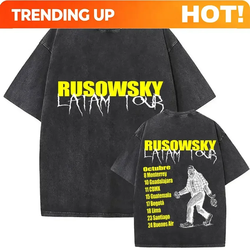 Customization Shirt Vintage Washed Rusowsky Madrid Daisy Tour 2025 Print T Shirts Men's Hip Hop Fashion Pop Short Sleeve T-shirt