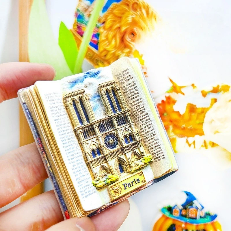 Paris Notre Dame Fridge Magnet - Elegant 3D Book & Cathedral Souvenir Unique French Literary Gift for Travel & Study Decor
