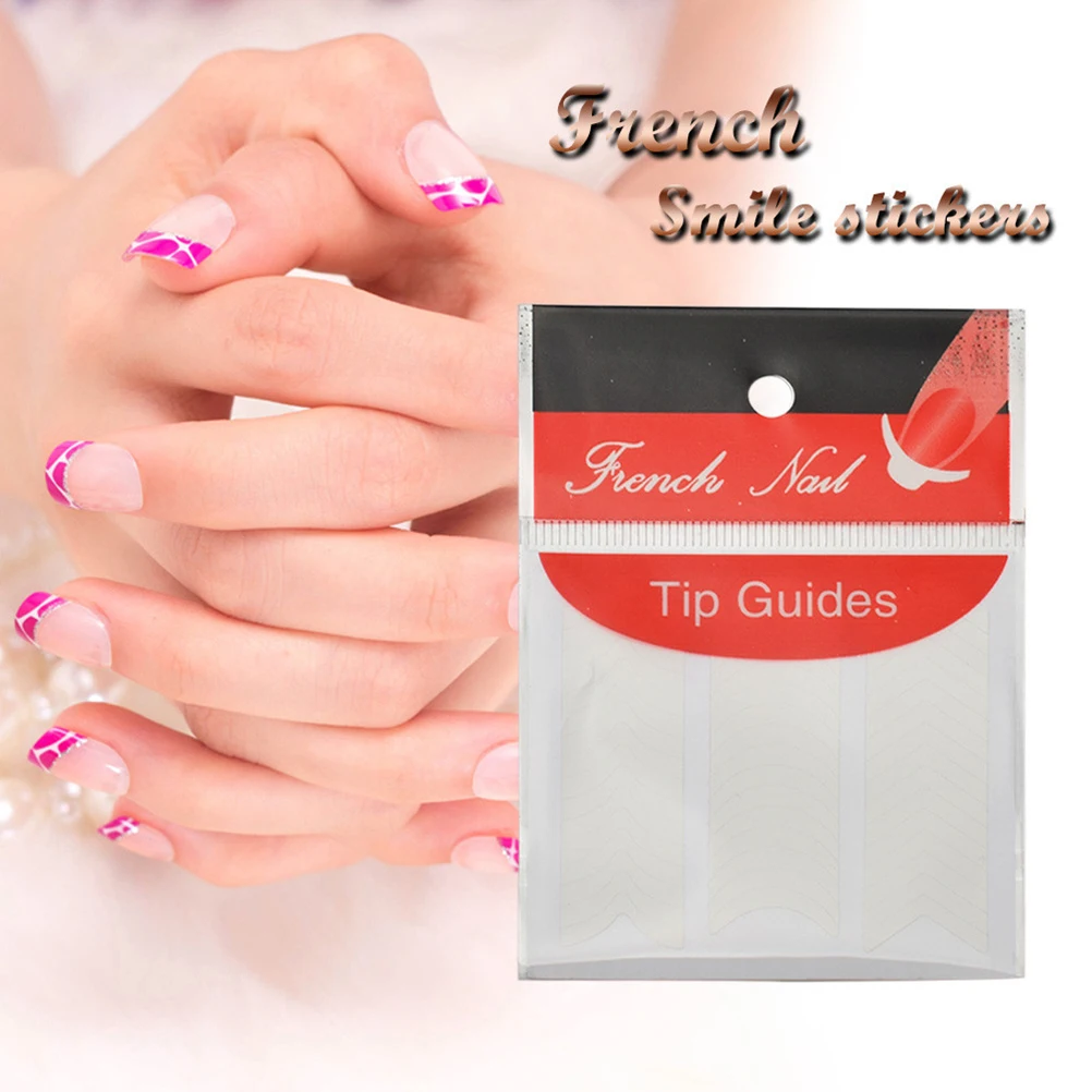 10枚入りフレンチチップネイルステッカー、マニキュアデカール、ネイルアートステンシル、粘着性DIY UVジェルアクリル、家庭用およびプロ用対応
