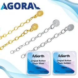 10Pcs Dental Orthodontic Lingual Button Chain Gold Silver Round Mesh Base Dentistry Materials for Teeth Braces Ortho Accessories