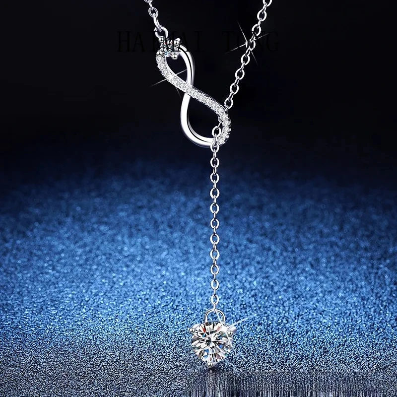 

HAIMAITONG PT950 платиновое ожерелье Weizi с муассанитом 1 карат 8-образная бахрома с символом бесконечности кулон модный чехол оптовая продажа