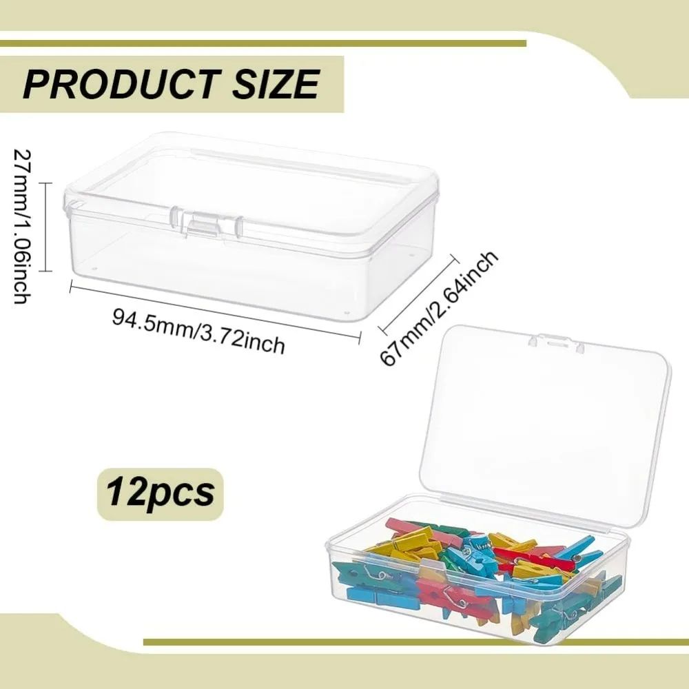 12 Packs PP Plastic Bead Container Box 3.7x2.6x1inch Rectangle Storage Organizer Box Dustproof Case with Hinged Lid for Cards