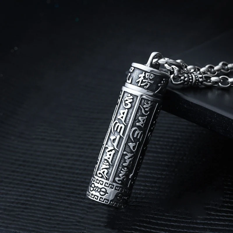 Buddhist Scriptures Necklace Men's Thai Silver Portable Hollow Openable Heart Sutra Pendant Women's Retro Sweater Chain KOFSAC