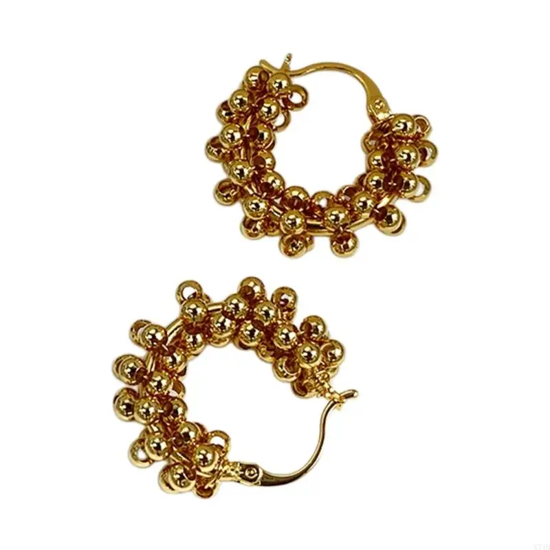  Statement Beaded Circle Earrings Pair with Hinged Closure, 4cm/1.57inch Fashion Earrings for Daily Styling Outfits