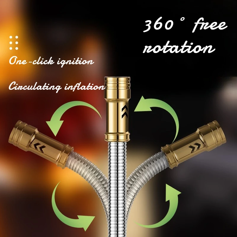 2026 New Simple Long-handled Igniter for Cigars Moxibustion Metal Direct-flush Outdoor Circulating Inflatable Windproof Lighter