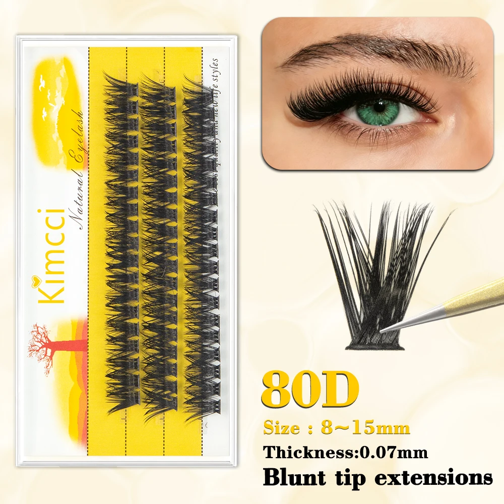 Kimcci 80D Blunt Tip Eyelashes Fluffy & 3D Natural Voluminous Lashes Soft Everyday False Eyelashes for Daily Glam Makeup Tools