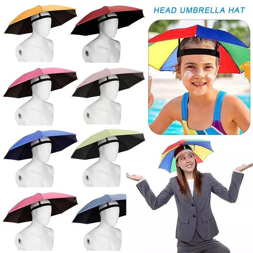 Portable Sunshade Head Umbrella Hat Elastic band Head Wearing Rain Gear Windproof Head Hats