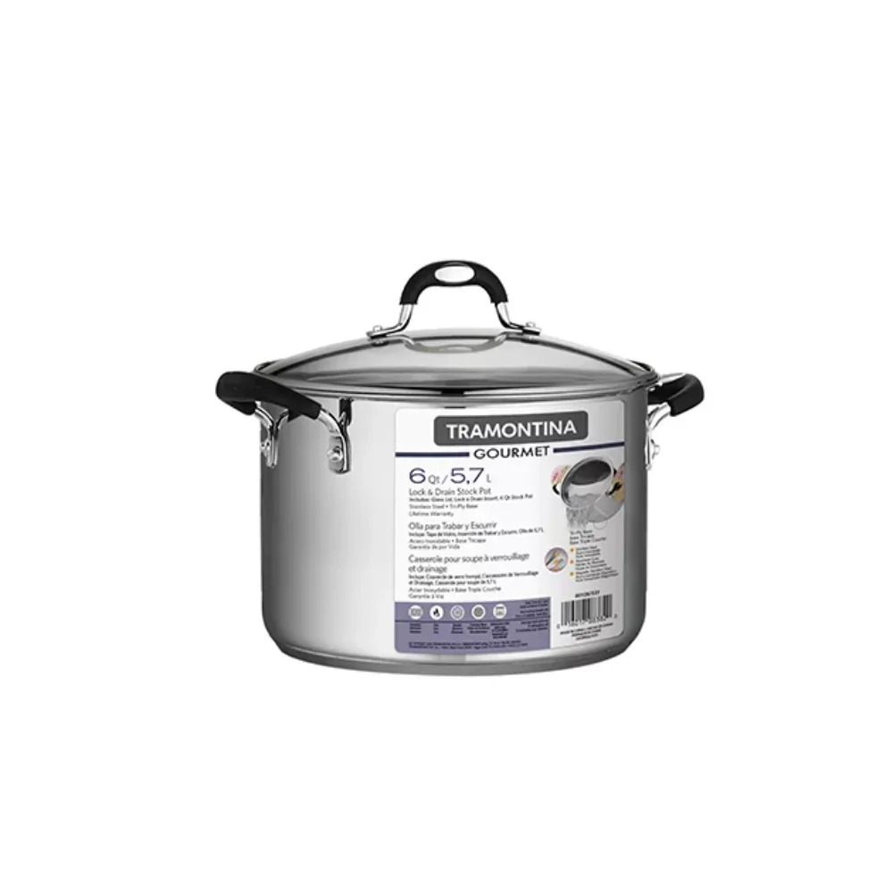 Lock-N-Drain Stainless Steel Stock Pot, 6 Quart Coberto, 3 Contagem