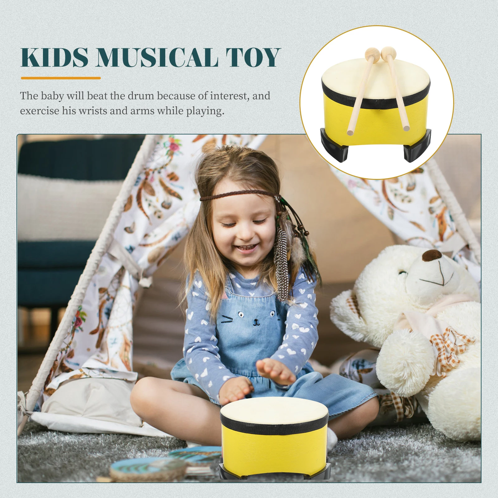 

Kids Percussion Drum Floor Musical Instrument Educational Toy for Children Sheepskin Hand Beat Premium Safe Exercise