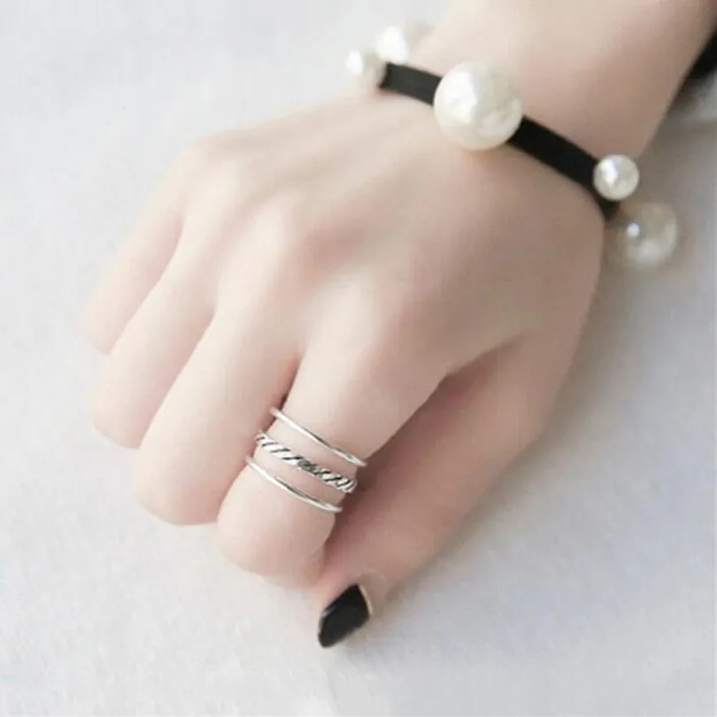 New Temperament Punk Twist Hollow Double 925 Sterling Silver Jewelry Wild Personality Opening Rings    R051