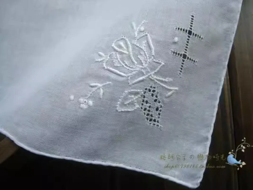 4pcs Hand-embroidered Vintage High-count Pure Cotton Lady Handkerchief about 28CM handkerchief