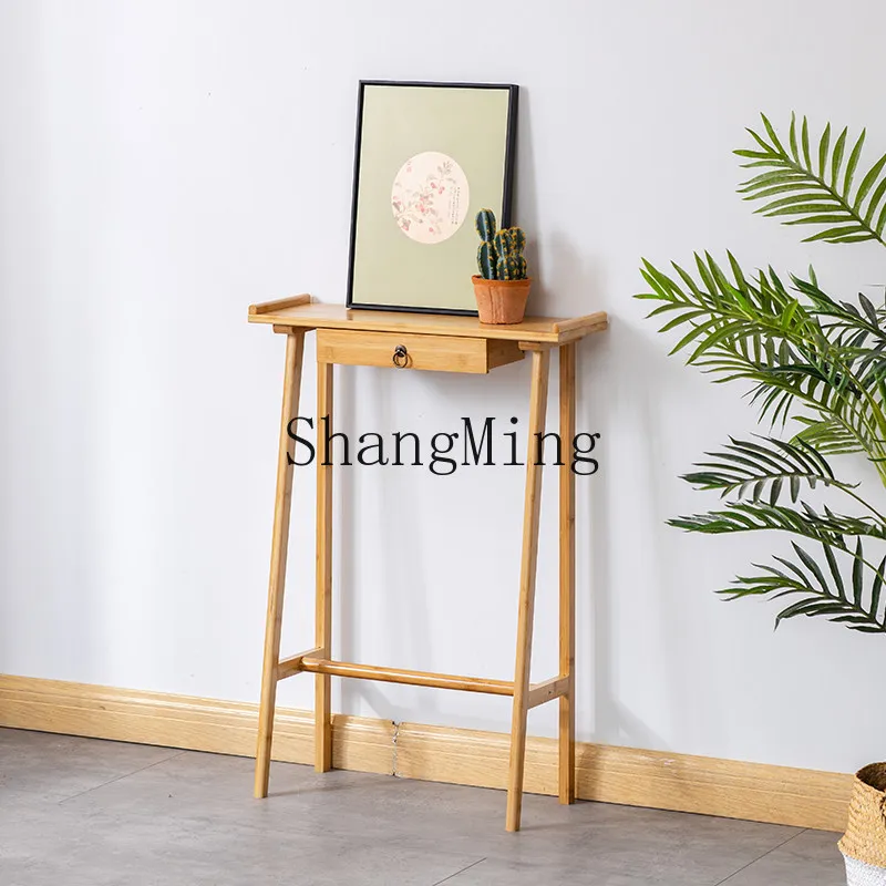 FG   against the wall, entrance cabinet entering the door, living room narrow strip case supply table, simple entrance table
