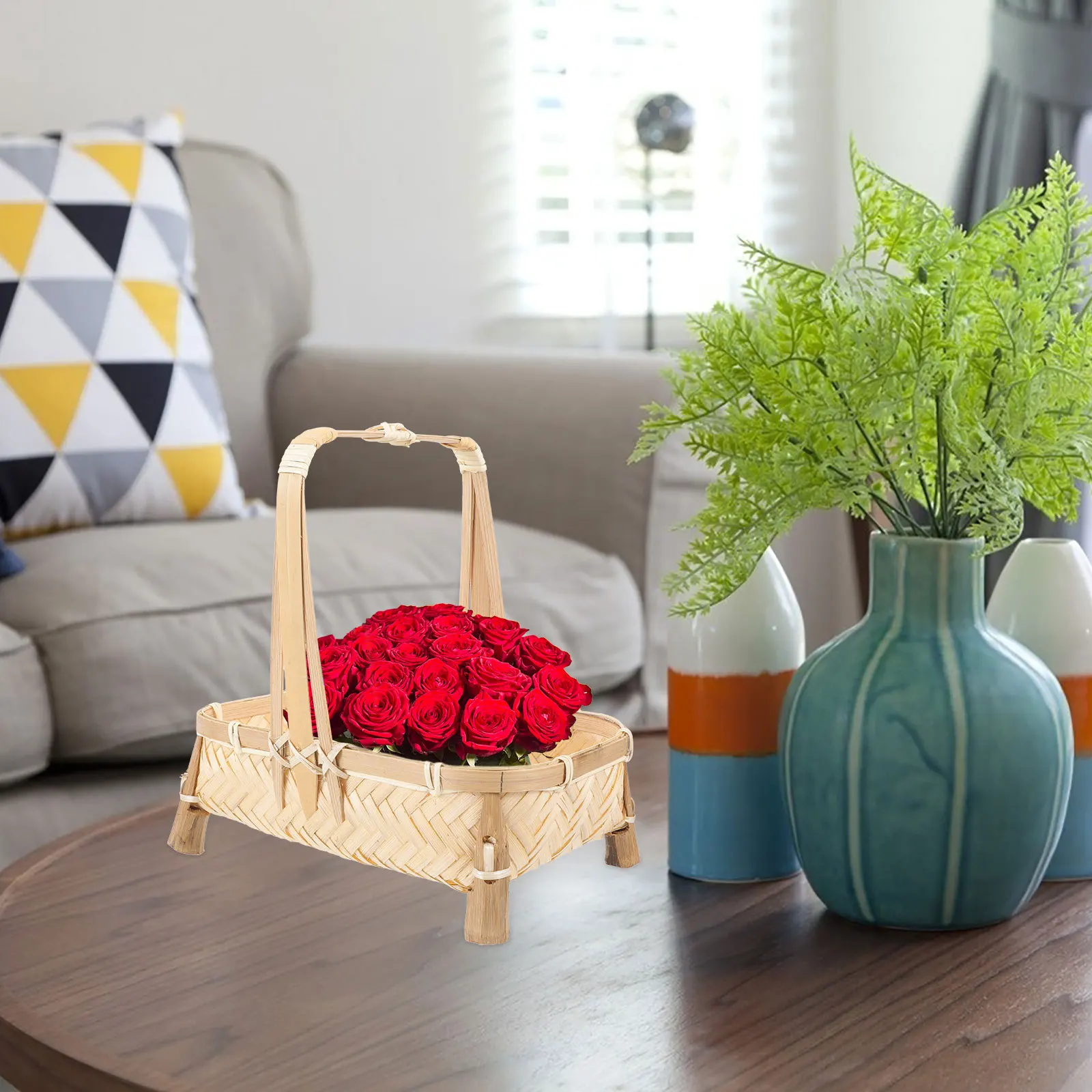 

Bamboo Woven Storage Basket Small Handheld Fruit Snack Bread Container Practical Table Organizer Bamboo Containers