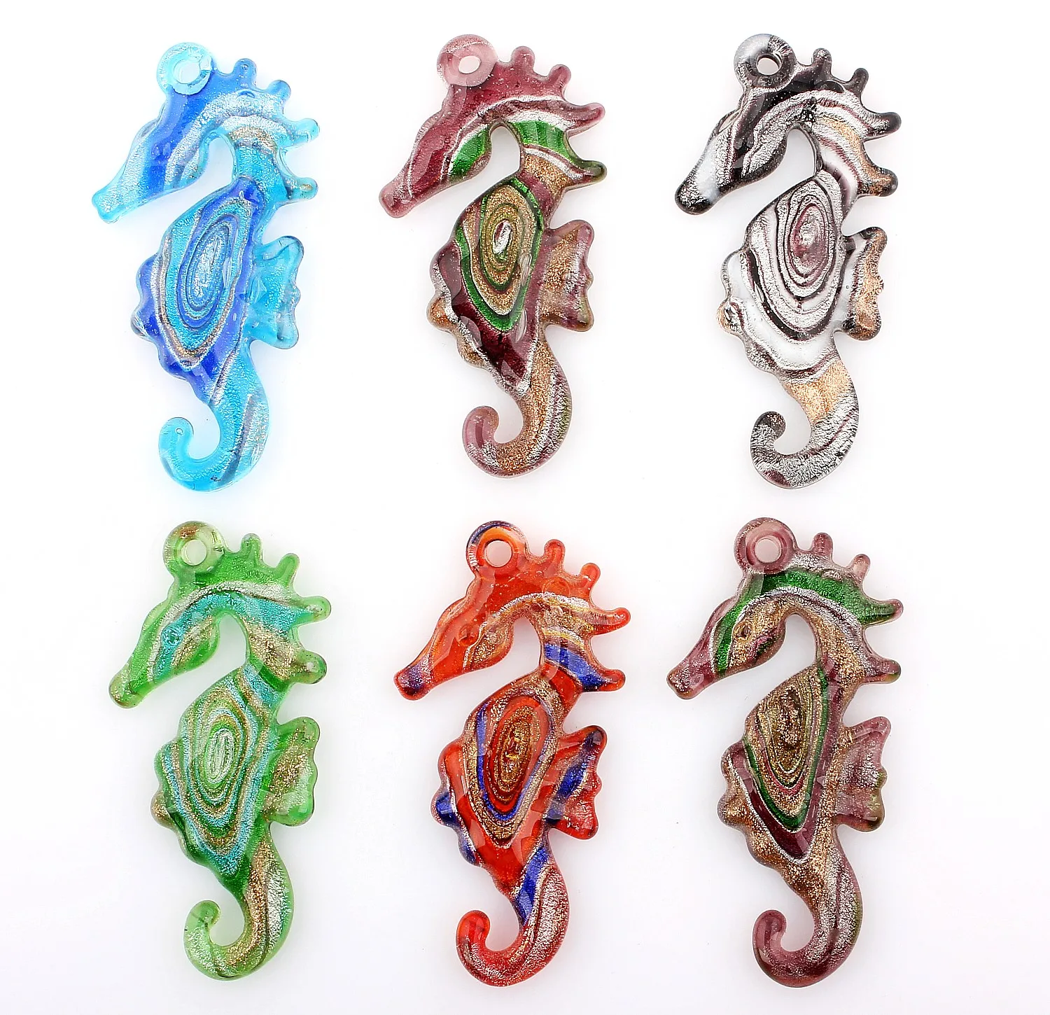 QianBei Wholesale 6pcs Handmade Murano Lampwork Glass Cute Seahorse Pendant For Necklace Women