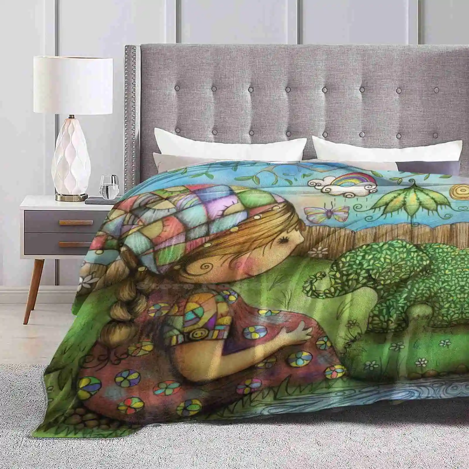 Theres An Elephant In My Garden Creative Design Comfortable Warm Flannel Blanket Green Topiary Cute Nature Animals Girls Karin