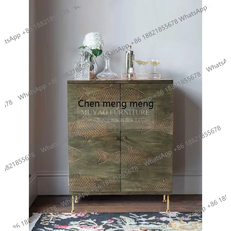 

Retro solid wood porch cabinet, modern art hand-carved designer creative decorative cabinet