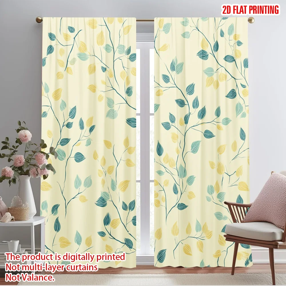 2pcs,2D plane printing Creative Curtains Pastel Leaves Harmony Versatile Polyester (without rod) Home Decor Perfect for Living