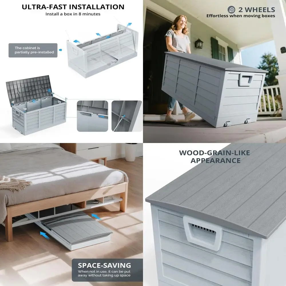 

Foldable 75 Gallon Outdoor Storage Box, Plastic Storage Containers with Lid, Patio Deck Box Furniture for Garden, Pool, Balcony,