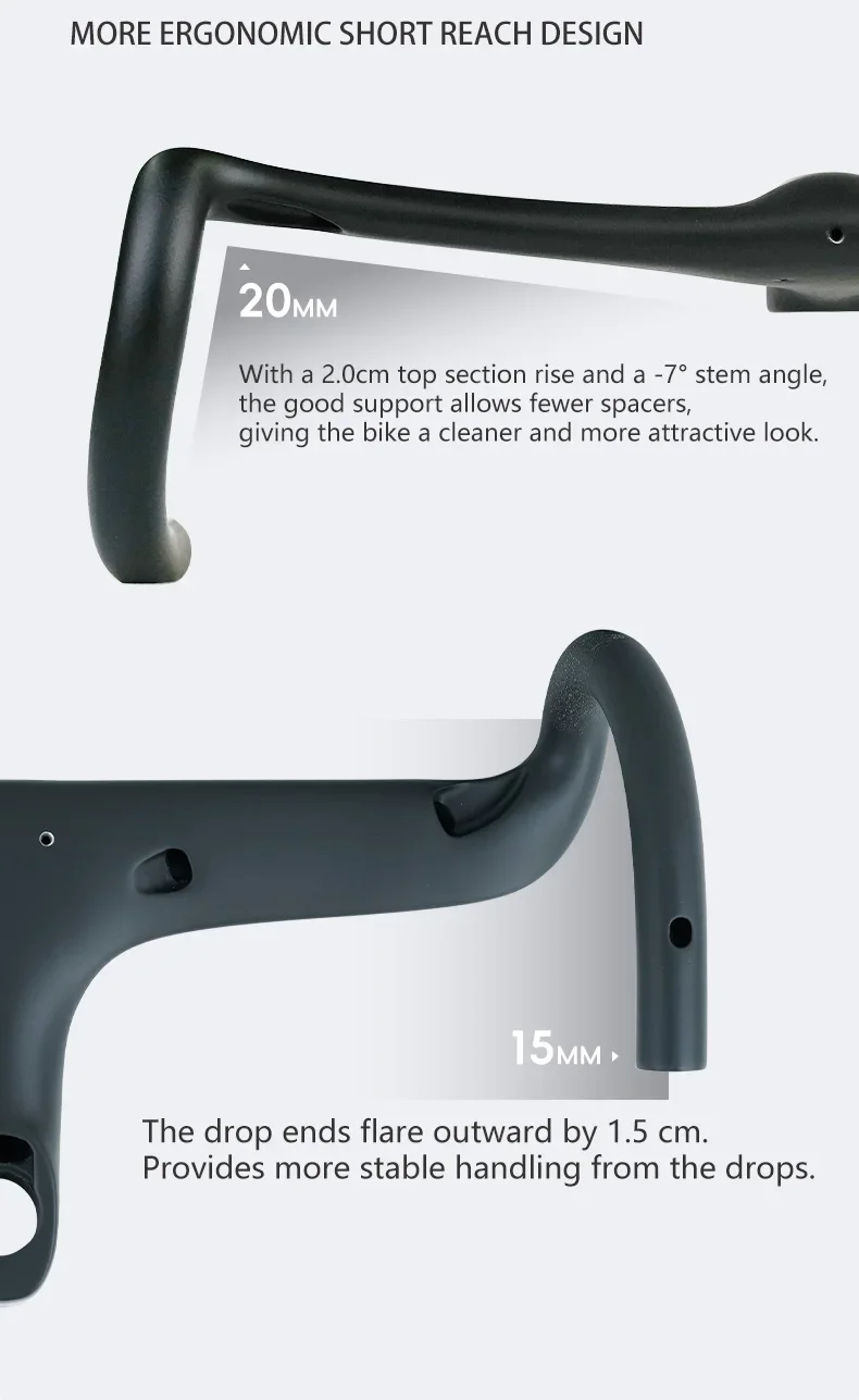 Aero Carbon Rennrad-Integrierter Lenker 340g Vollständige Interne Kabelführung 70mm Reach 110mm Drop 360-440mm OD1 IS52 Cockpit – Detail 10