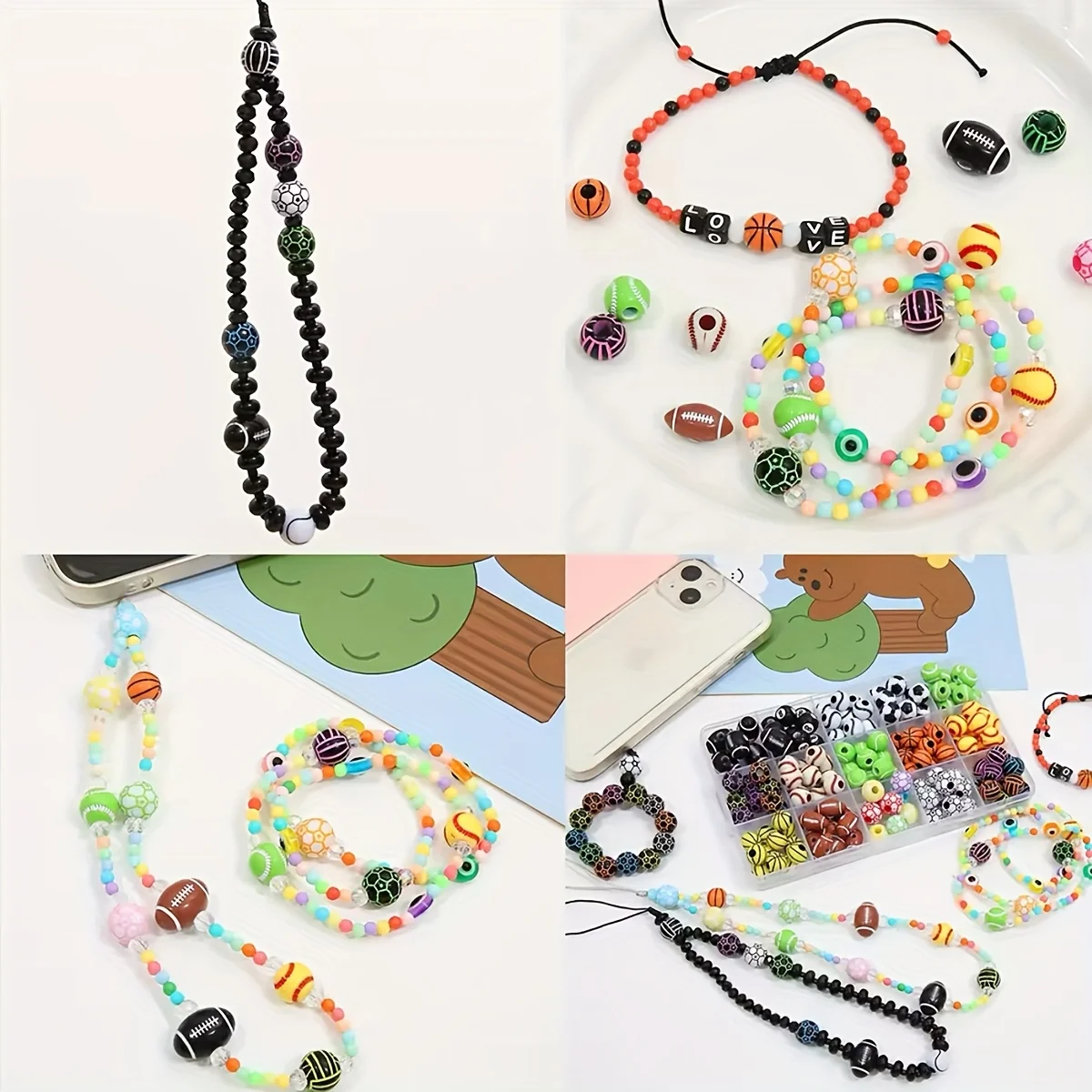 كرة السلة على طراز رياضي عشوائي، كرة القدم، البيسبول، الرجبي، حبات الجولف، الخرز المتناثر، أقراط قلادة سوار DIY المختلطة #5