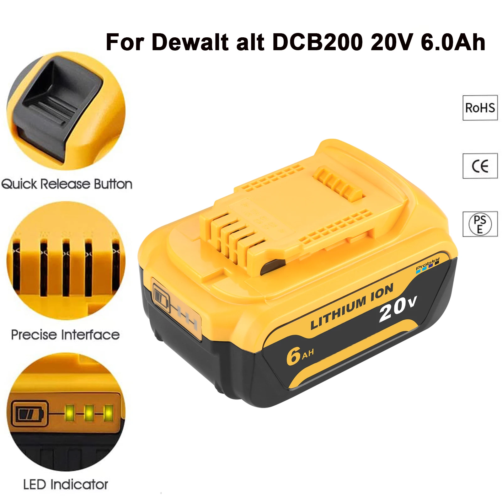 1 Pack 20V 6000Ah Battery power tool Replacement For DeWalt DCB184 DCB181 DCB182 DCB200 20V 6Ah Battery