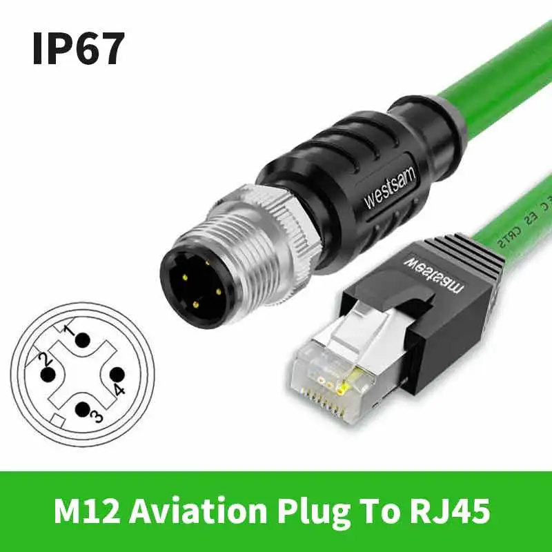 

M12 4Pin D-coded Aviation Plug to RJ45 Industrial Ethernet Connector Data Transmission Profinet Line 4pin D-type to RJ45 Adpater