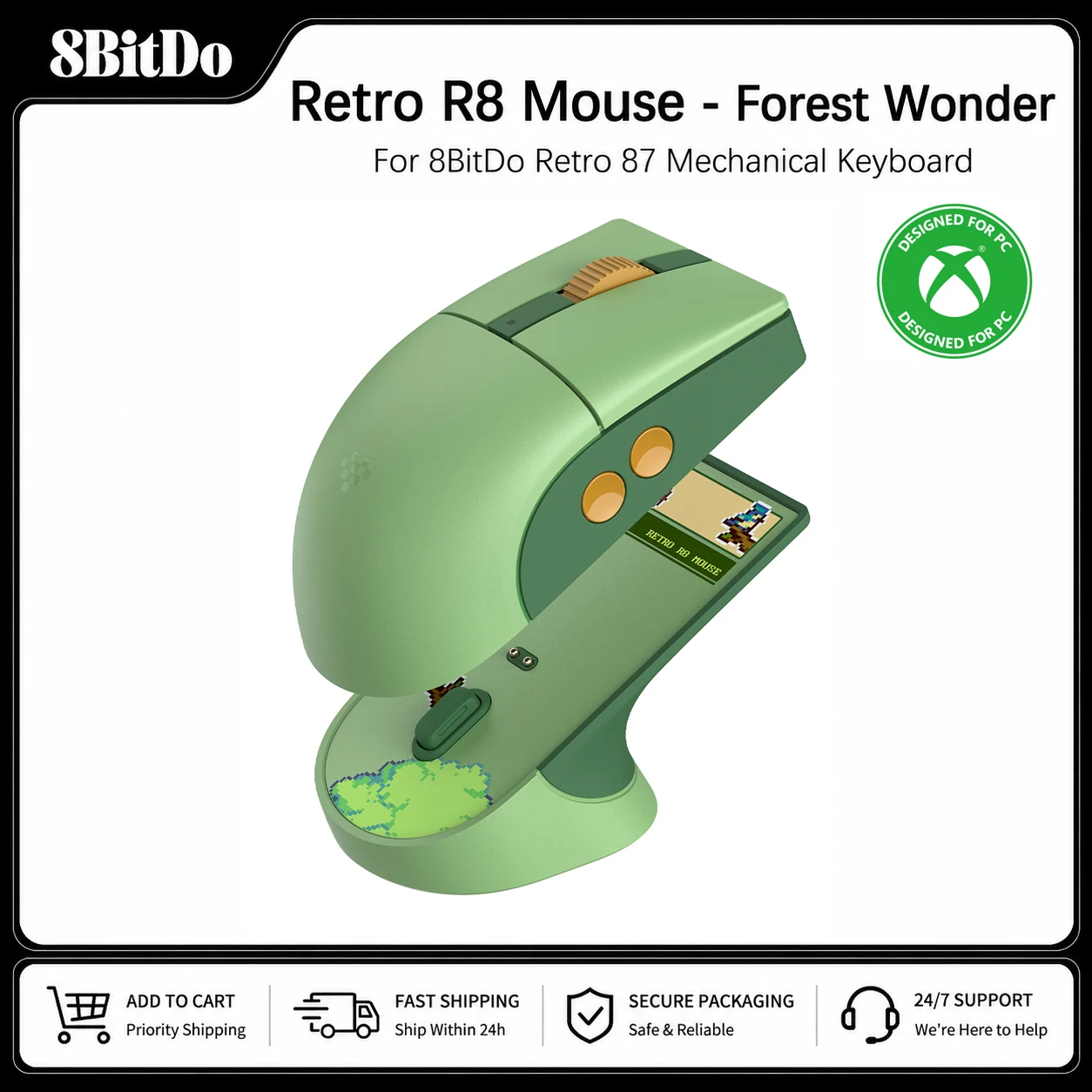 8BitDo Retro R8 Mouse - Forest Wonder with Charging Dock, 4K Polling Rate, Programmable Buttons, Three Modes Wireless Game Mice