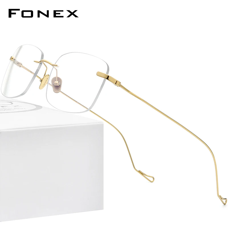 FONEX B Titanium Glasses Frame Men 2020 New Women Rimless Square Eyeglasses Frames Eyewear 8559