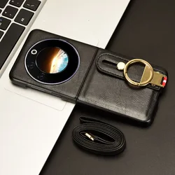 For Tecno Phantom V Flip Lanyard Luxury Leather Anti-Slip Phone Case for Tecno Phantom V FLIP Wrist Strap Finger Ring Back Cover