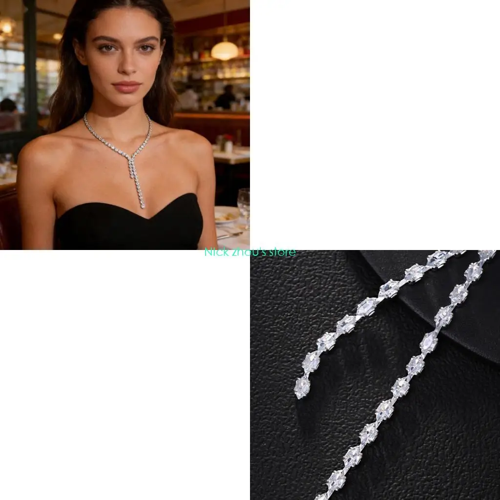 E15E Adjustable Length Cubic Zirconia Fringe Necklace Shimmering Stones Jewelry for Elegant Fashion and Various Event