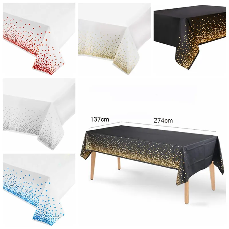 274*137cm Tablecloth Bronzing Black Dot Table Cover for Adult Happy Birthday Party Supplies Wedding Decorations Christmas Decor