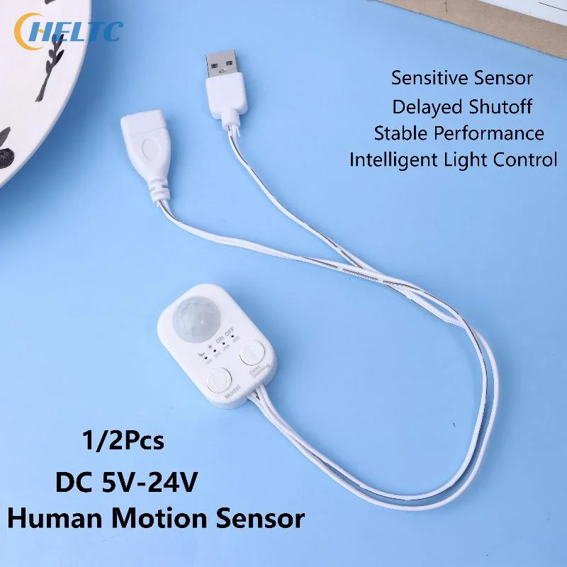 1/2Pc 5V-24VDC (Wide Voltage) USB PIR Human Motion Sensor Detector Switch Body Infrared Motion Sensor Timer For LED Light Strips