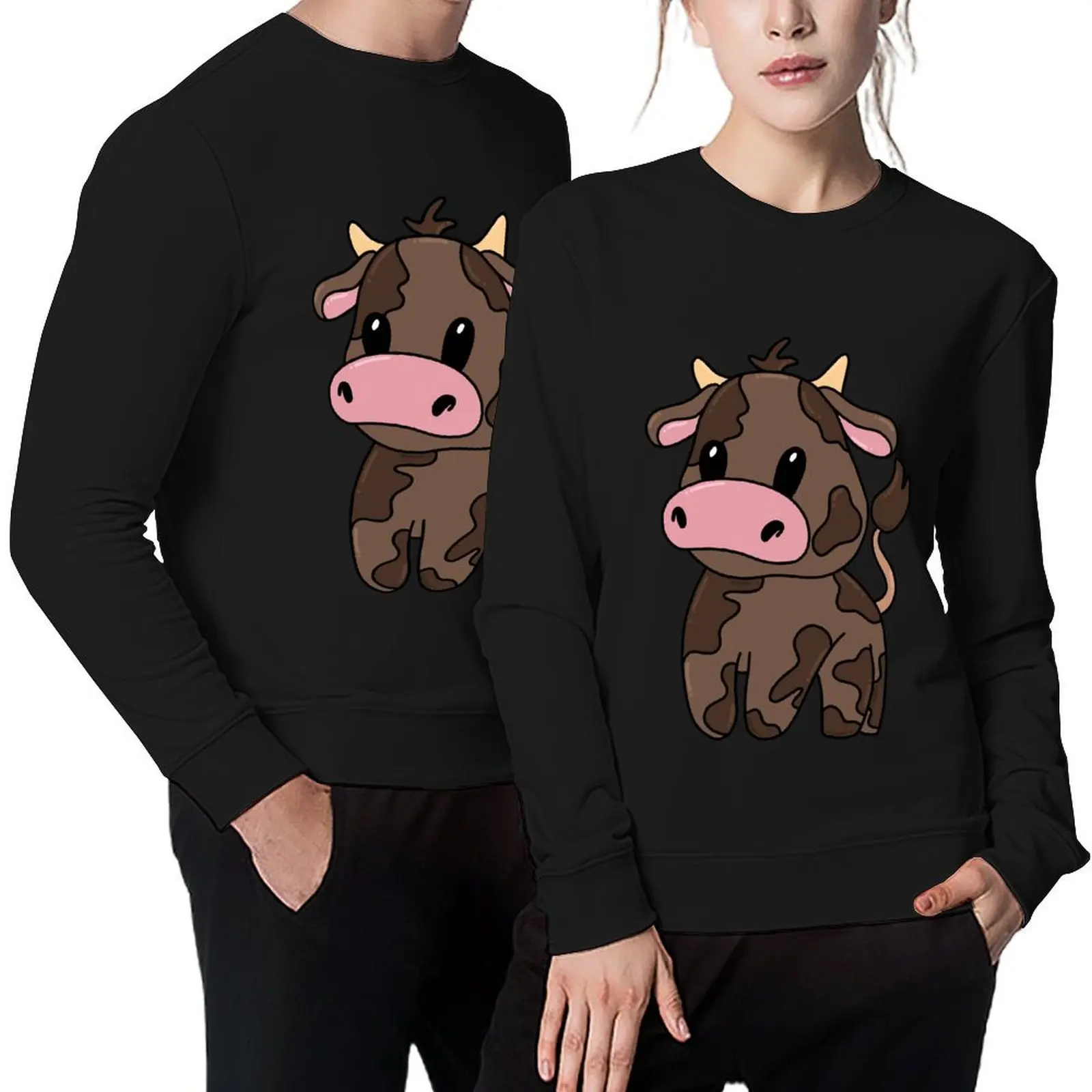 

Brown Cartoon Cow design Pullover men's winter sweater men wear korean clothes aesthetic clothing autumn sweatshirt