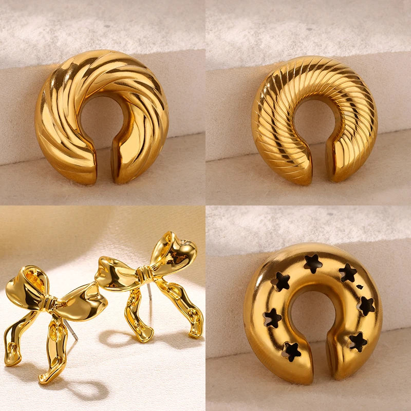 

Stainless Steel Irregular C Shaped Ear Clip For Women Gold Color Chunky Geometric Ear Clip Wedding Aesthetic Earring Jewelry
