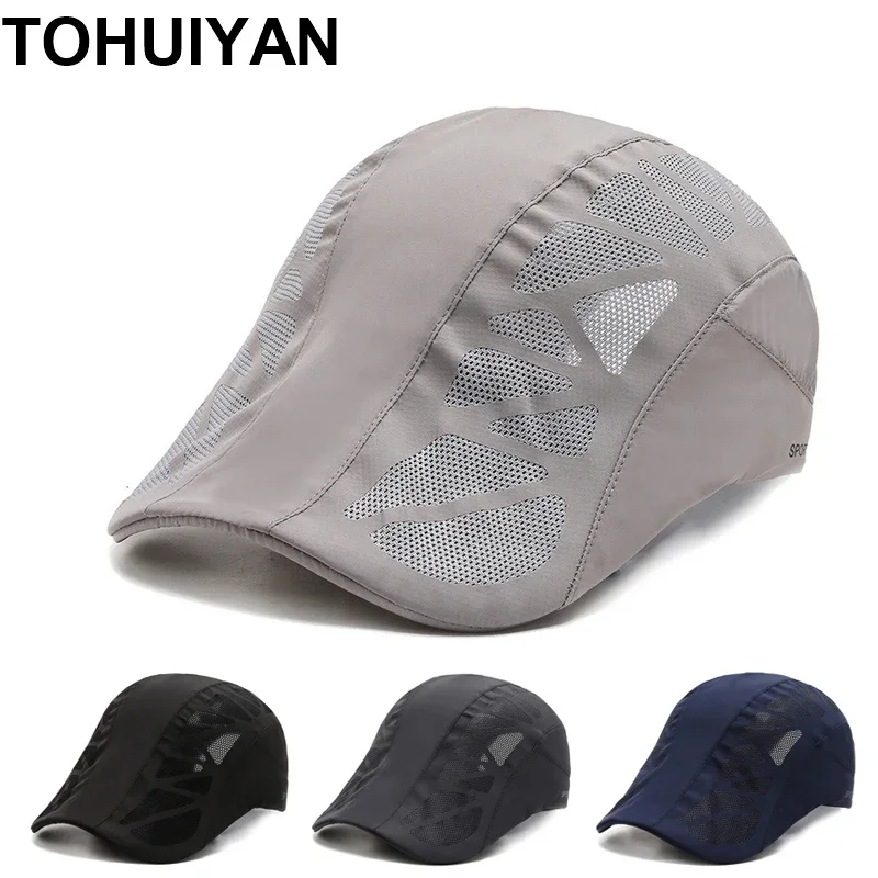 TOHUIYAN Summer Golf Hat Men Breathable Mesh Newsboy Caps Women Gorras Planas Visor Hats Outdoor Flat Caps For Fishing Hiking