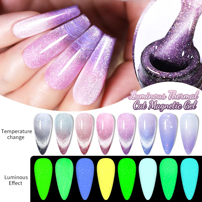 LILYCUTE Thermische Lichtgevende Kat Magnertic Gel Nagellak Glow in Dark Glinsterende Reflecterende UV LED Nail Art Gel Manicure Vernis