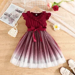 Dress For Kids 2-8 Years old Fashion Summer Cute Ruffled Sleeveless Star Tulle Princess Dresses Ootd For Baby Girl