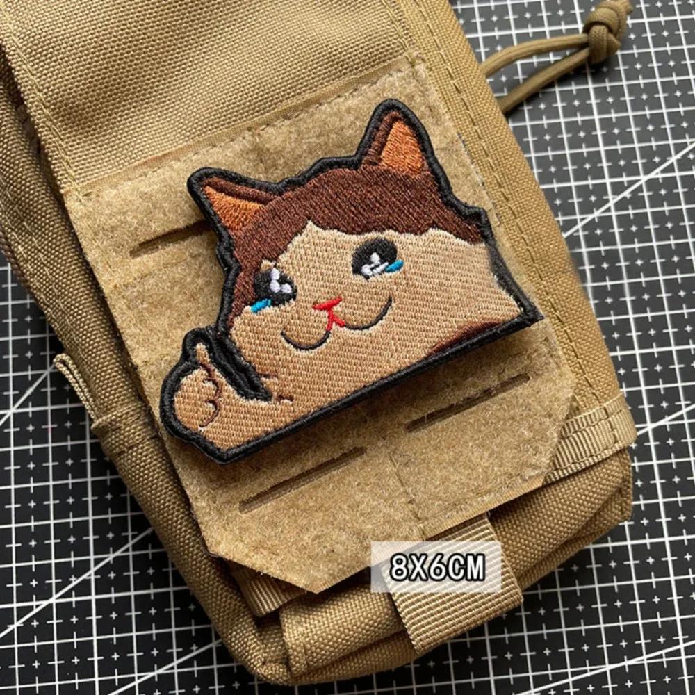 Cartoon Encouraging Cat Embroidered Armband Morale Badge Tearful Thumbs Up Decorative DIY Hook&Loop Patches Backpack Stickers