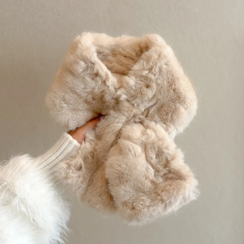 Korean Version of Warm Circle Plush Scarf Winter Imitation Rabbit Hair Cute Plush Parent-child Cute Thickened Light Board Scarf