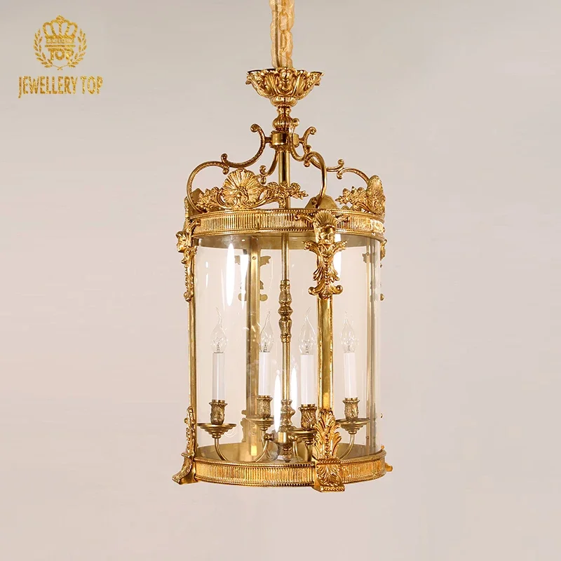 Medieval French Lantern Lighting European Gilt Bronze Chandelier Luxury Brass Hanging Cage Pendant Light